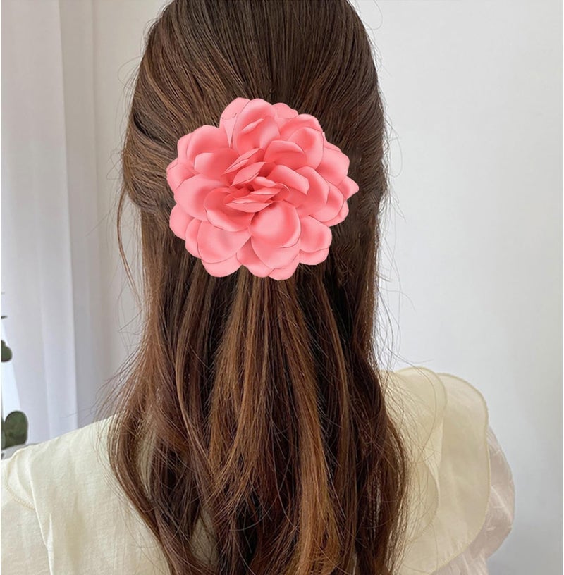 Decixde Satin Fabric Rose Flower Brooches - Handmade Floral Accessory for Wedding Party Dance Banquet Ceremony - Size: 4.72in - Image 2